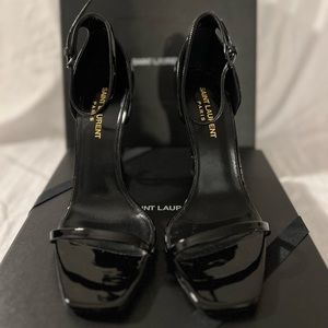 Opyum YSL Logo-Heel Sandals with Black Hardware